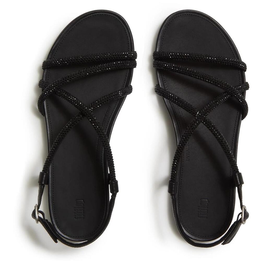 NEW FITFLOP women's gracie crystal strappy back-strap sandal in all black
